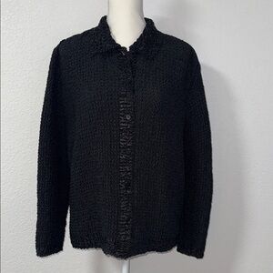 RAFAEL Black Textured Button-Up Blouse